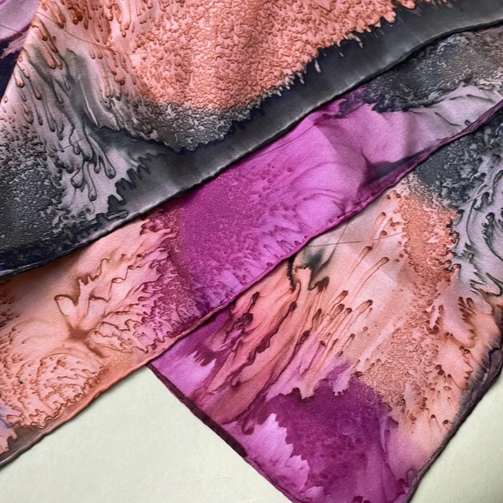 Vintage multicolored hand painted tie dye silk scarf